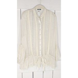 La Redoute Creation ivory sheer silk billowy sleeve crochet blouse